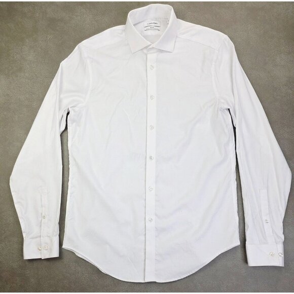 Calvin Klein Slim Fit Size 15.5 34/35 Medium White Steel+ Stretch Wrinkle Free - Picture 1 of 9